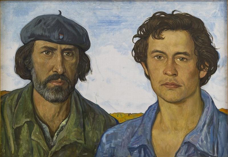 Бульдозеристы Я.И. Лобанников и И. Наровский. И.С. Глазунов