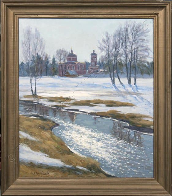Картина. "Весна. Никольская церковь" 2002 г. Милованов Л.Л.