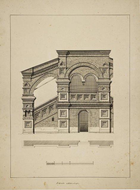 Архитектурный рисунок. Левая часть южного крыльца храма Живоначальной Троицы в Останкине. 1890-е. Султанов Н.В., Дитрих А.И.