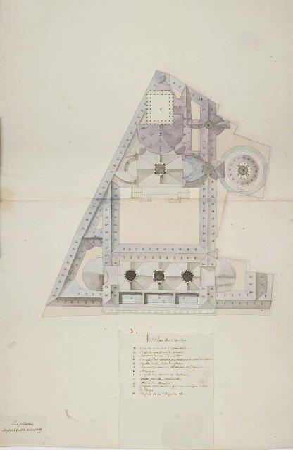 Чертеж. Проект "Большого и Красивого дома" Н.П.Шереметева на Никольской улице в Москве. План кровли. Около 1792. Депре Л.-Ж.