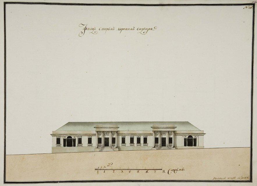 Чертеж. Фасад Старых хором в Останкине со стороны парадного двора. Фиксационный чертеж. 1795. Бизяев П.А.