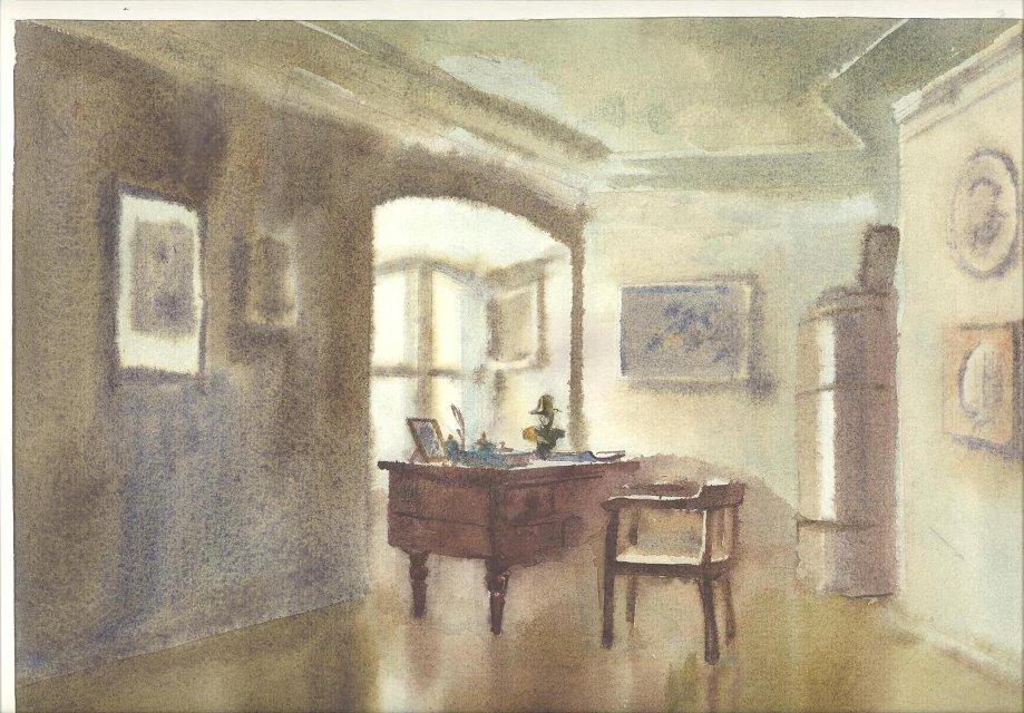 Акварель. Комната Марины Цветаевой в Борисоглебском переулке. 1997 г. Лукашева А.Г.