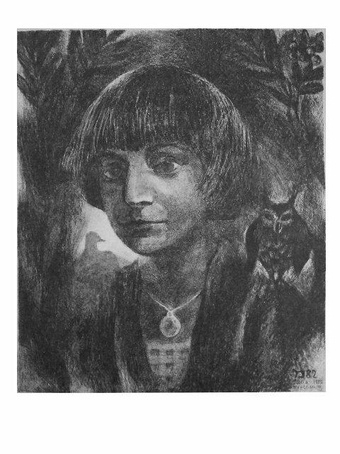 Автолитография. Поэт Марина Цветаева. Иллюстрация к стихотворению «На плече моем на правом...». 1982 г. Мастбаум И.