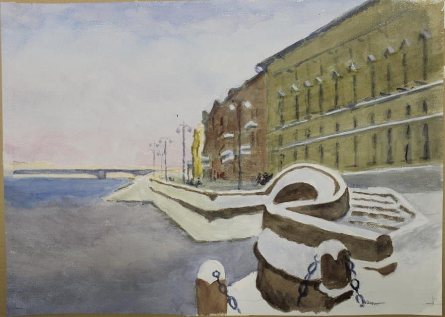 Серия «Города моей Родины». (Москва и Ленинград).
Дворцовая набережная.
1988-1989. Купецио .К.