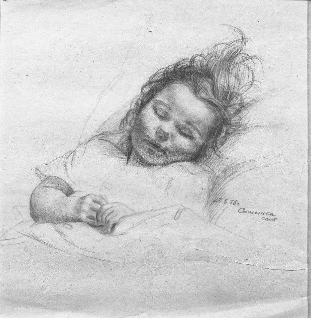 Рисунок. Сашенька спит. 1976 г. Шилов А.М.
