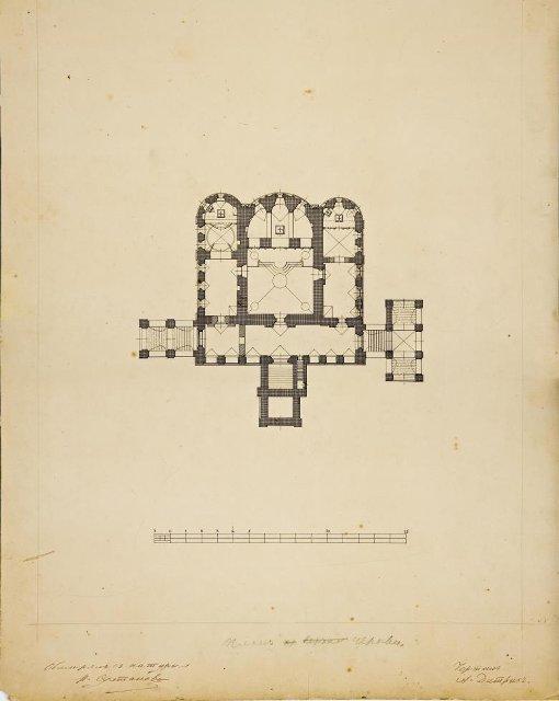 Чертеж. План храма Живоначальной Троицы в Останкине. Фиксационный чертеж. 1890-е. Султанов Н.В., Дитрих А.И.