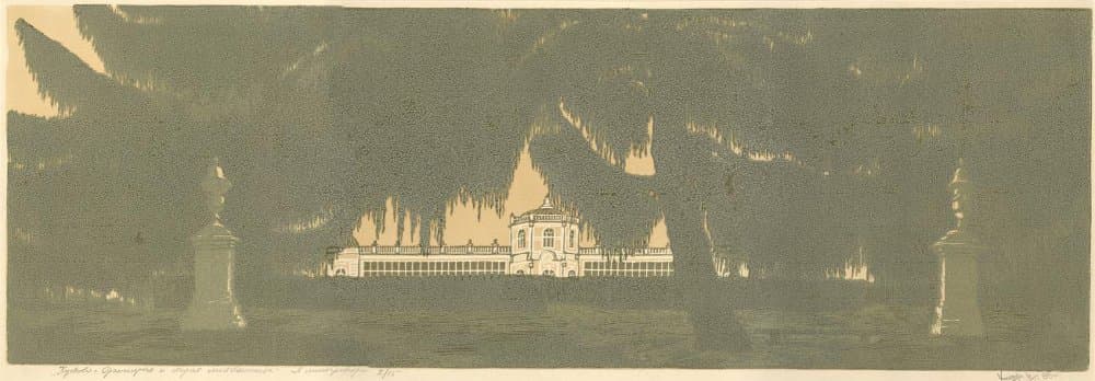 Кусково. Оранжерея и старая лиственница. 1985 г. Клеруа В.Г.