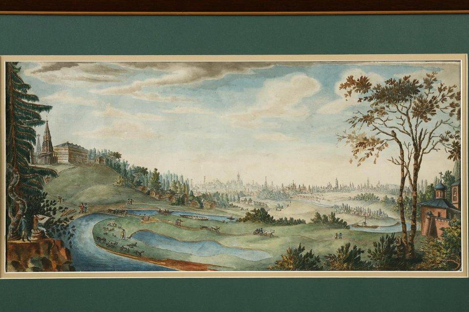 Акварель. Вид села Коломенского. 1800-е годы. Бакарев А.Н.