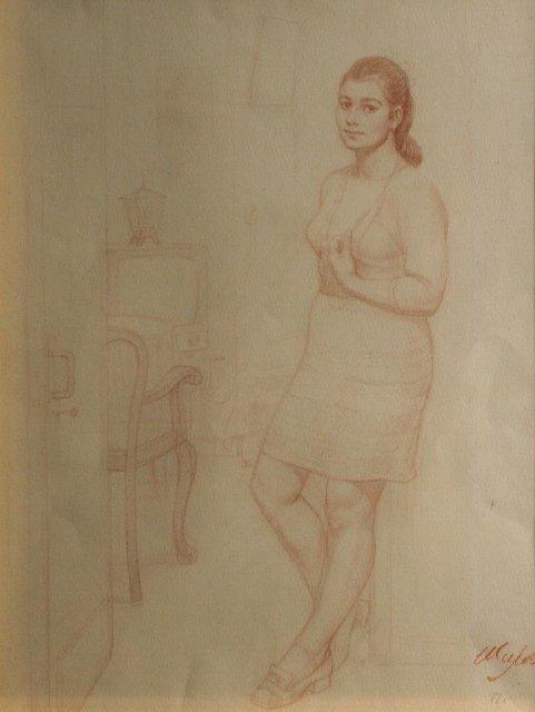 Рисунок. Портрет девушки. 1972 г. Шилов А.М.