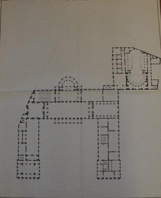 Чертеж. Проект "Большого и Красивого дома" Н.П.Шереметева на Никольской улице в Москве. План верхнего этажа. Вариант. Около 1792. Кваренги Дж.