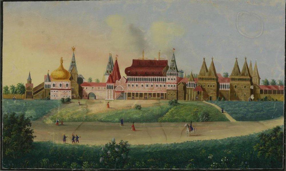 Гуашь. «Изображение Коломенскаго дворца с северной стороны». 1830-е годы. Неизвестный художник