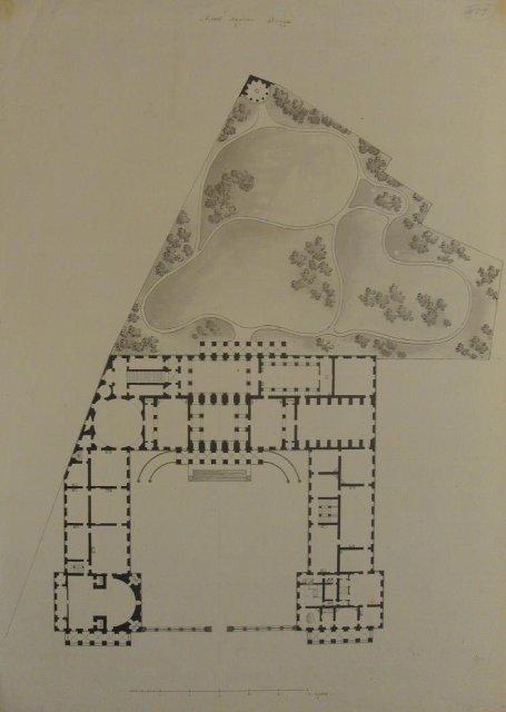 Чертеж. Проект "Большого и Красивого дома" Н.П.Шереметева на Никольской улице в Москве. План нижнего этажа. Вариант. Около 1792. Кваренги Дж.