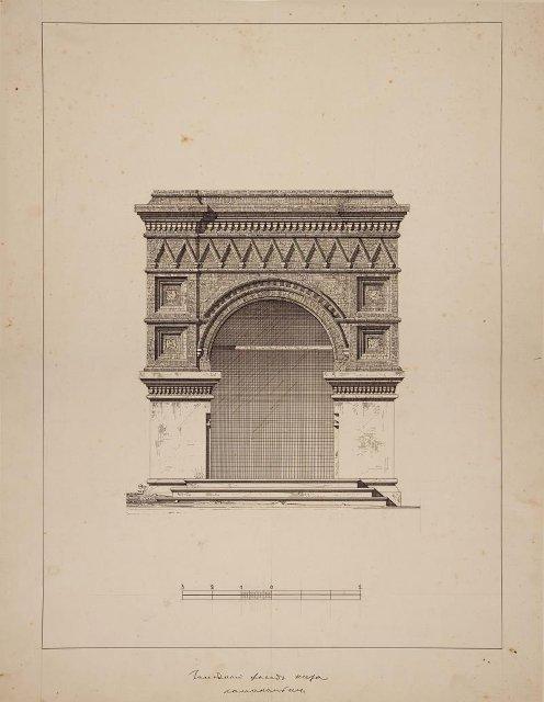 Архитектурный рисунок. Западный фасад нижнего яруса колокольни храма Живоначальной Троицы в Останкине. 1890-е. Султанов Н.В., Дитрих А.И.