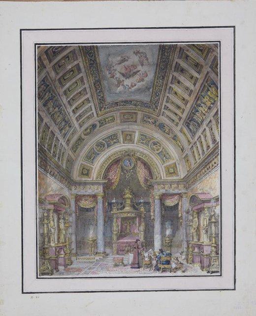 Чертеж. Проект архитектурной обработки и декоративного убранства парадной спальни. 1790-е. Депре Л.-Ж.