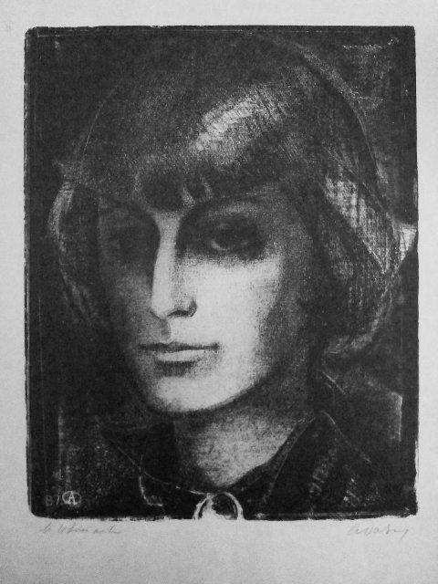 Автолитография. Портрет Марины Цветаевой. 1987 г. Давыдов А.З.