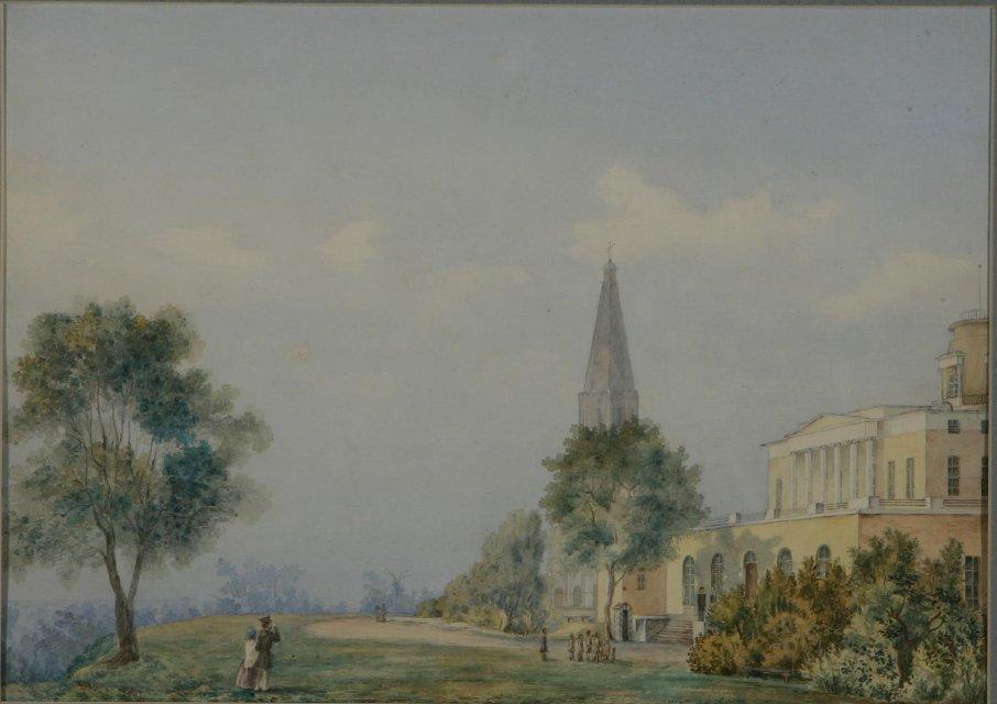 Акварель. Изображение Коломенского дворца 1825 года императора Александра I. 1820-1830-е г.г. Неизвестный художник