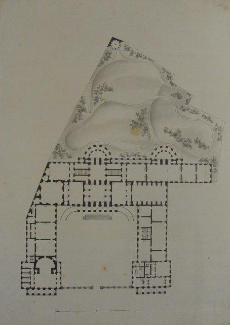 Чертеж. Проект "Большого и Красивого дома" Н.П.Шереметева на Никольской улице в Москве. План нижнего этажа. Вариант. Около 1792. Кваренги Дж.