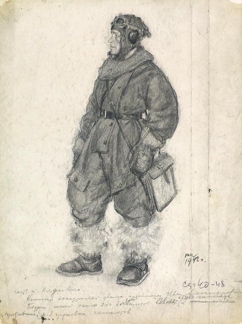Рисунок. Комиссар эскадрильи Бедрин Иван Александрович. 1942 г. Жуков Н.Н.