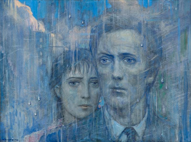 Дождь. Автопортрет с женой. 1980. Глазунов И.С.